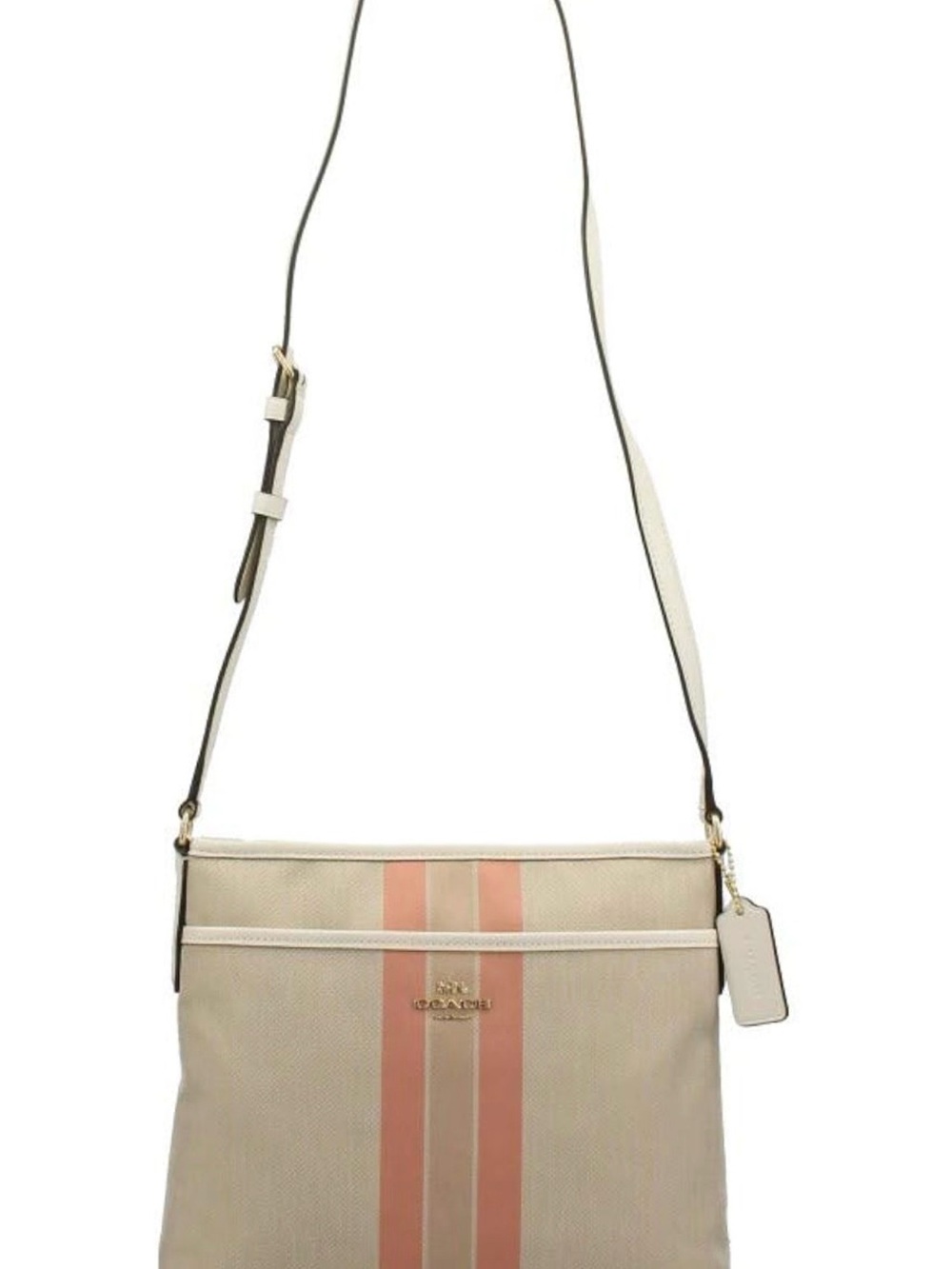Coach Beige Crossbody with Pink Stripe Detail